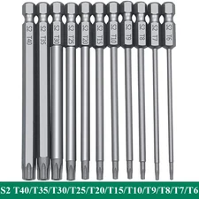 11PCS Head Screwdriver Bit Set 1/4" Hex 3 Inch Long Drill Bits Security Torx