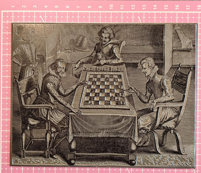 CHESS/SCHACH: Druckplatte Herzog August d.J. beim Schachspiel  - Selenus