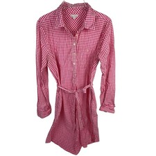 Gap Women's Pink Gingham Mindy Shirt Dress Long-Sleeve Belted Pockets Casual Siz
