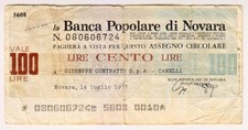 1977 Italia Banca Novara 100 Lire Paper Money Banknotes Currency