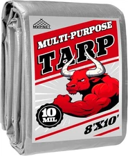Tarp Heavy Duty 8x10ft Waterproof Tarps,10mil Uv 8X10, Silver/Black 