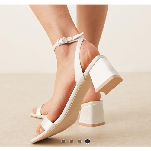 ASOS Be Mine Wide Fit Bridal Ruhi low block heeled sandals ivory satin size 10W - Picture 10 of 10