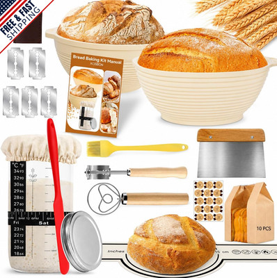 Sourdough Starter Kit: 24 PCS with Silicone Banneton and 34Oz Jar