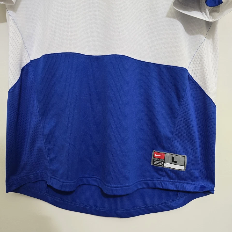 Camiseta deportiva de fútbol de entrenamiento de equipo NIKE malla cuello redondo mangas cortas L azul blanco Foto 3 de 4