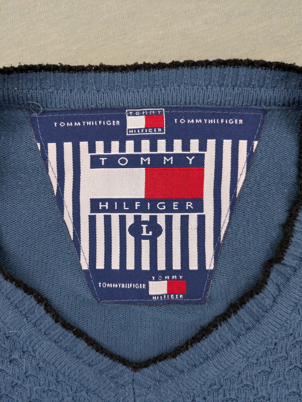 Tommy Hilfiger Herren Pullover Gr L Blau V-Ausschnitt Strick Ellenbogenpatches image 2
