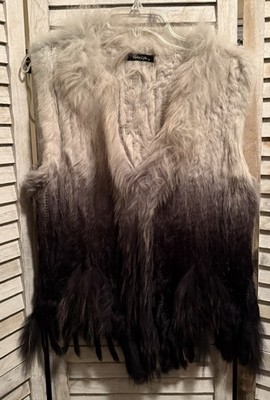 Dolce Cabo Women's Large Black & White ombré Rabbit fur Sleeveless Vest b182