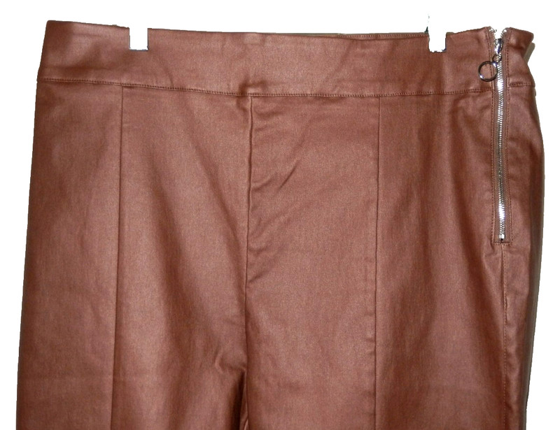 Fashion Nova Vegan Faux Leather Pants w Silver Ring Side Zip-3X, cognac