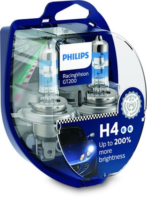 New PHILIPS Racing Vision Halogen Headlight GT H4 2PK 60/55W #12342RGTS2