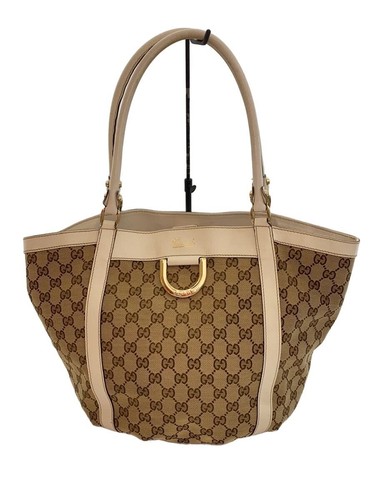 GUCCI Vintage GG Canvas Shoulder Tote Hand Bag Beige Brown Trapezoid Used Women
