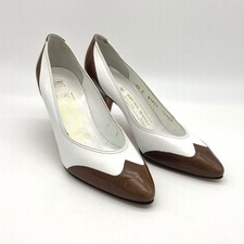 Bruno Magli Leather Pumps Heels Brown White Pointed Toe Italy Size 6 AA