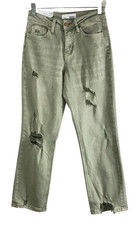 Vervet Victoria Jeans DIstressed Green Straight Women Size 25 25"W 26.5"L - NWT
