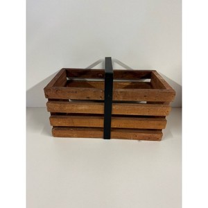 Farmhouse Wooden Basket 12X6.5” With Metal Handle Industrial Contemporary Decor