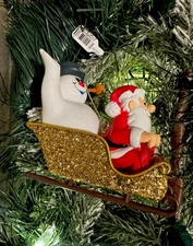 2025 Sparkle Frosty The Snowman & Santa w Sleigh Christmas Ornament New w Tag