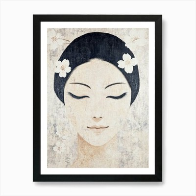 Asian Woman With Flowers 3 Art Prin Framed Wall Art Poster Canvas Print Picture