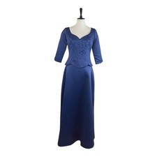 Jessica McClintock 2 Piece Evening Gown Blue Satin Embroidery Women’s Size 8