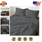 Luxury King Waterbed Sheet Set - 100% Egyptian Cotton, 4-Piece Dark Grey Stripe