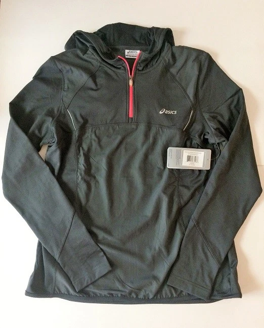 Asics Ladies Half Zip Hooded Jacket Women Running Workout Clothes Charcoal Red L - Image 2 of 4