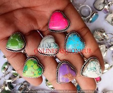 Multi Turquoise Gemstone 925 Sterling Silver Plated Wholesale Heart Lot Rings