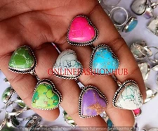 Multi Turquoise Gemstone 925 Sterling Silver Plated Wholesale Heart Lot Rings