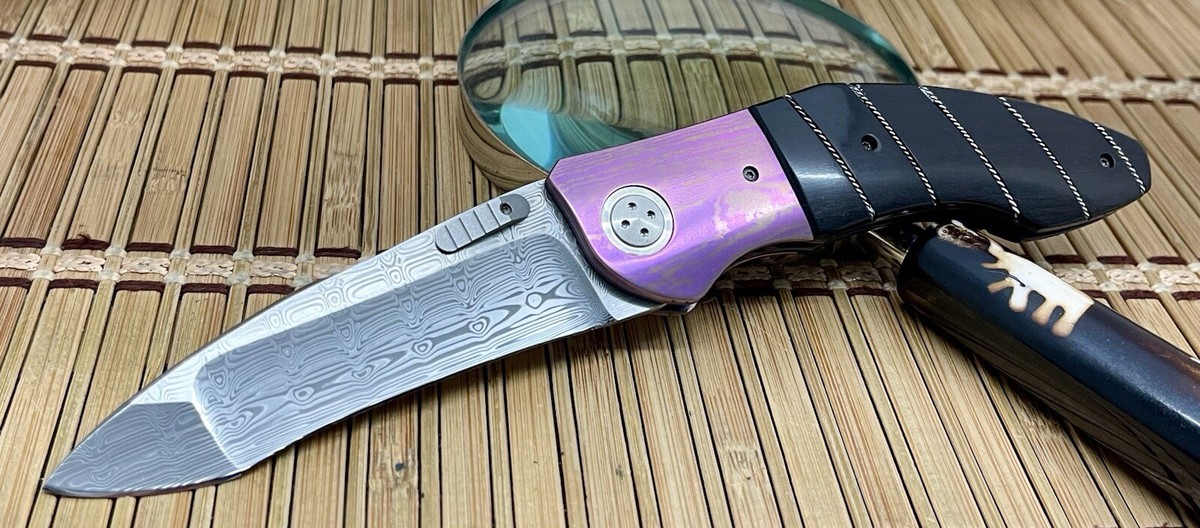 Allen Elishewitz Custom Full Dress Ebony Damascus Creedmore Folder