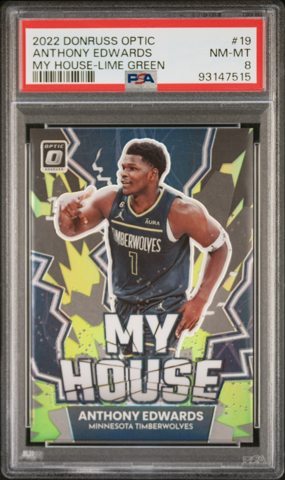 POP 1! 2022-23 Donruss Optic #19 Anthony Edwards MY HOUSE LIME GREEN PRIZM /149