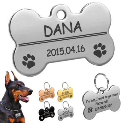 Médaille PATTE OS aluminium gravée pour chien ou chat PERSONNALISABLE 2 tailles - Photo 1/4