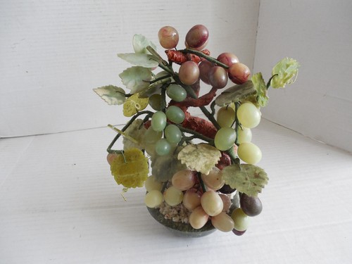 Scultura vintage in pietra di giada uva frutto bonsai albero intagliato 9,5" - Foto 7 di 7