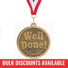 Well Done Medal with FREE Ribbon and Certificate 45mm Metal Gold