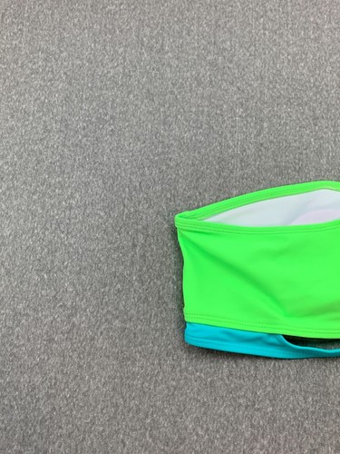 Two Tone One Shoulder Bikini Tankini Swimsuit Top Girls 15-16Y Neon Green Teal - Picture 5 of 12