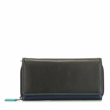 Mywalit Leather Large Flap Over Zip Purse 1226 (Black Pace) NEW