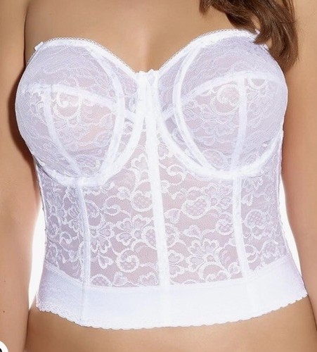 Goddess Longline Bustier Corset Bra Style W/ Boning White Lace Bridal 34DD NWT!