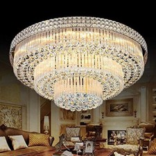 31.5" Modern K9 Crystal Chandelier Flush Mount LED Ceiling Light Pendant Fixture