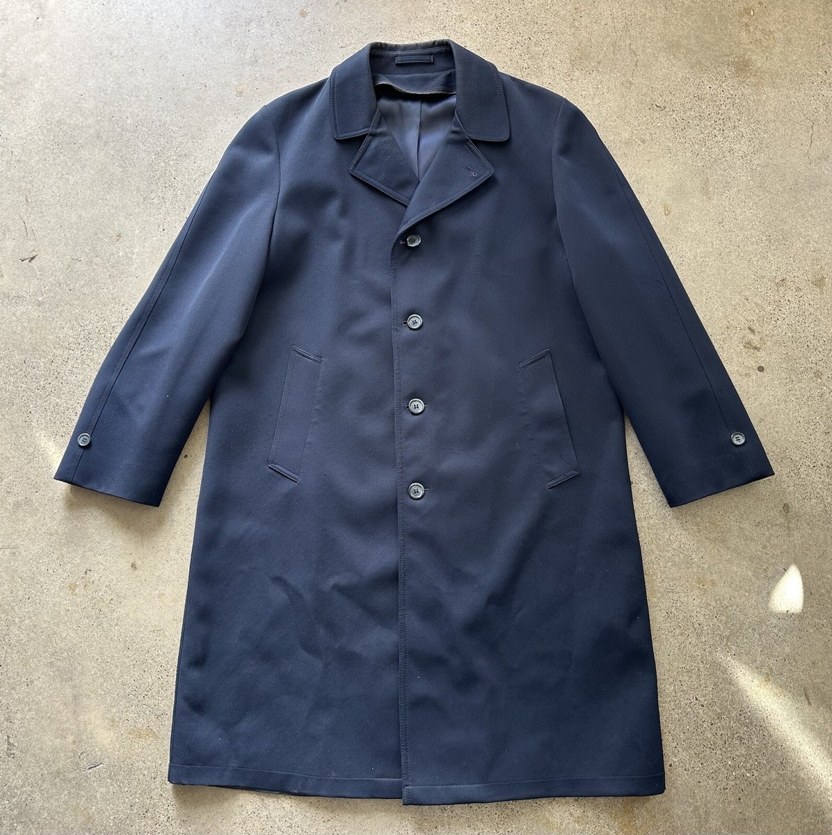ヴィンテージ　ウール　チェスターコート　Botany'500 シングル Vintage Botany 500 Navy Blue Satin Lined Single-Breasted Trench
