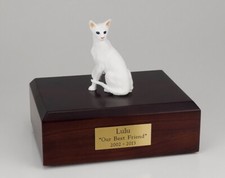 Oriental Shorthair White Cat Figurine Pet Cremation Urn Avail 3 Colors/ 4 Sizes