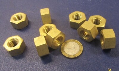 Extra Wide, Heavy, Brass Hex Nuts RH, 7/16''-14 x 3/4'' W x 27/64'' H, 10 Pc