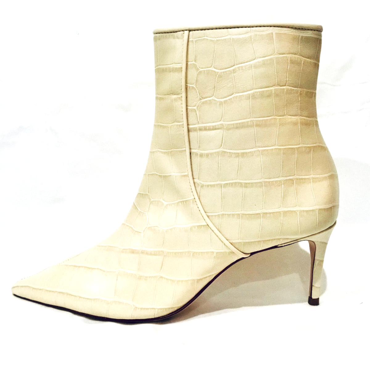 NEW! SCHUTZ Abbey Croco Leather Ankle Kitten Heel Boots Ivory Sz