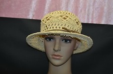 ANCIEN CHAPEAU CANOTIER FEMME AU CROCHET STYLE NAPPERON NAPPE PAILLE COTON 