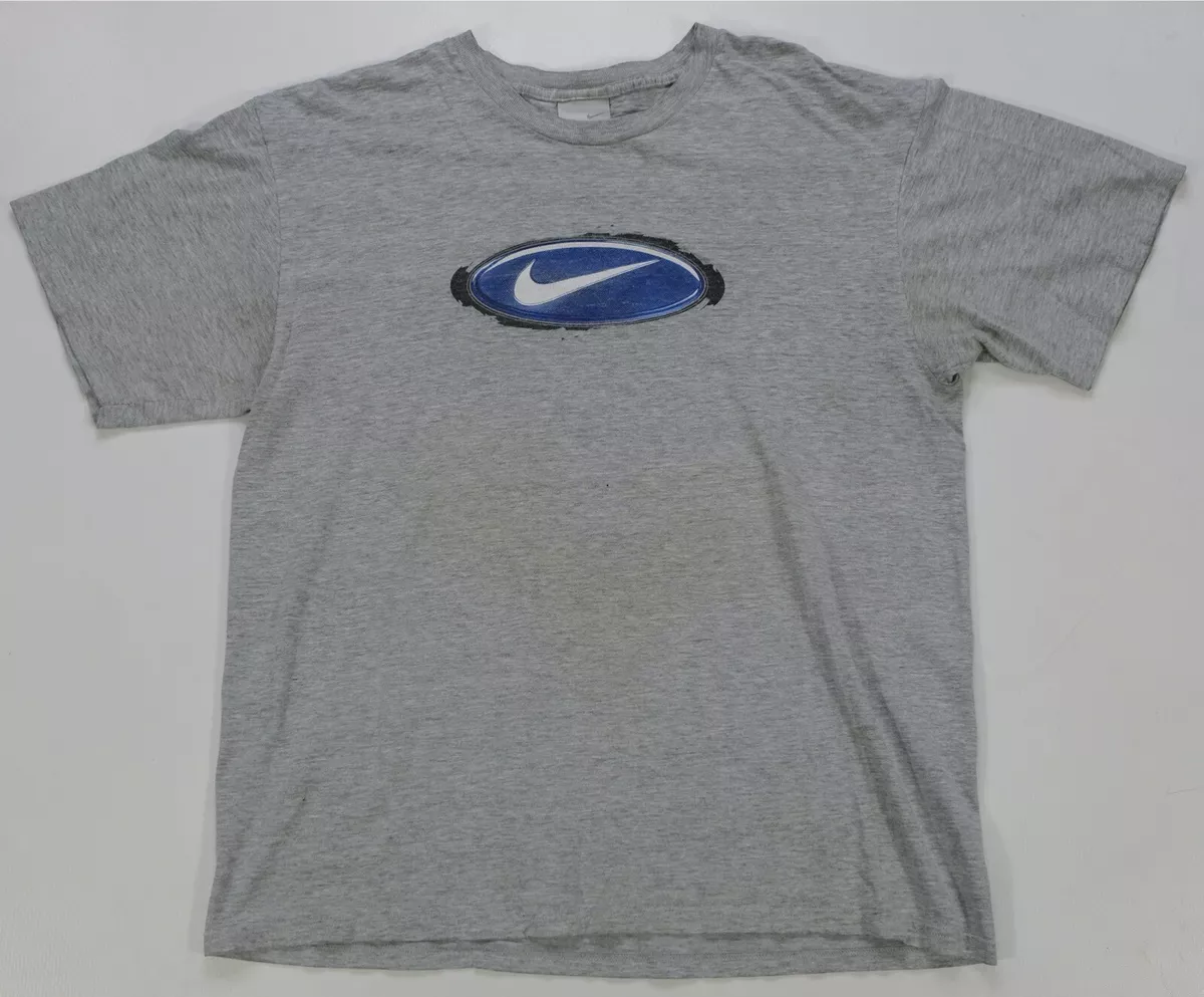 Rare Vintage NIKE Oval Swoosh Logo Graphic T Shirt 90s 2000s Silver Tag  Gray L