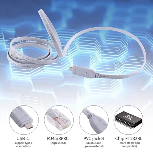 1.8M USB Type C to RJ45 Console Cable with FTDI-FT232R Chip For Fortigate