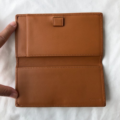Vintage Coach Checkbook Cover Case Camel Light Brown Leather Bifold Wallet - Picture 3 of 7