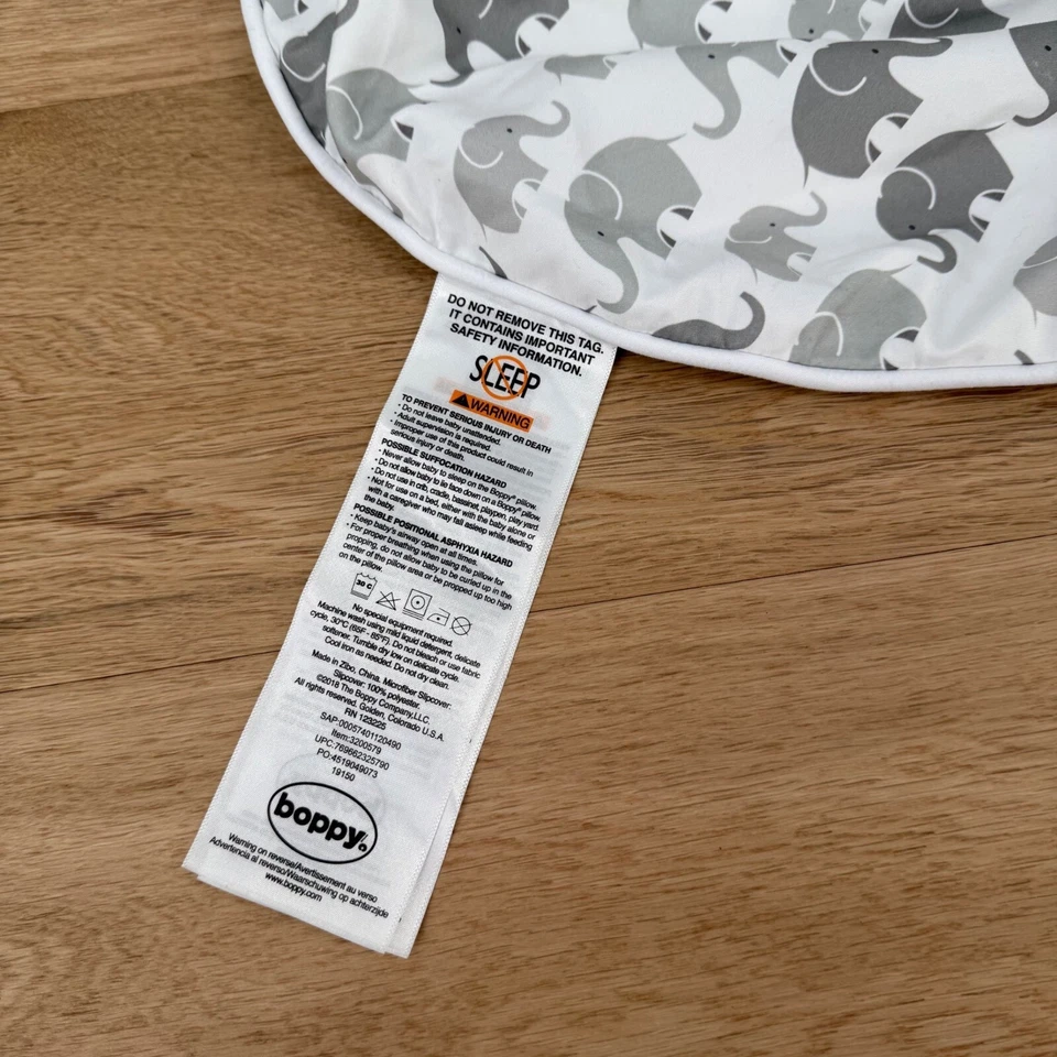 Original Boppy Nursing Pillow Cover Gray Elephants Gingham Breastfeeding Nursing - Image 4 of 4