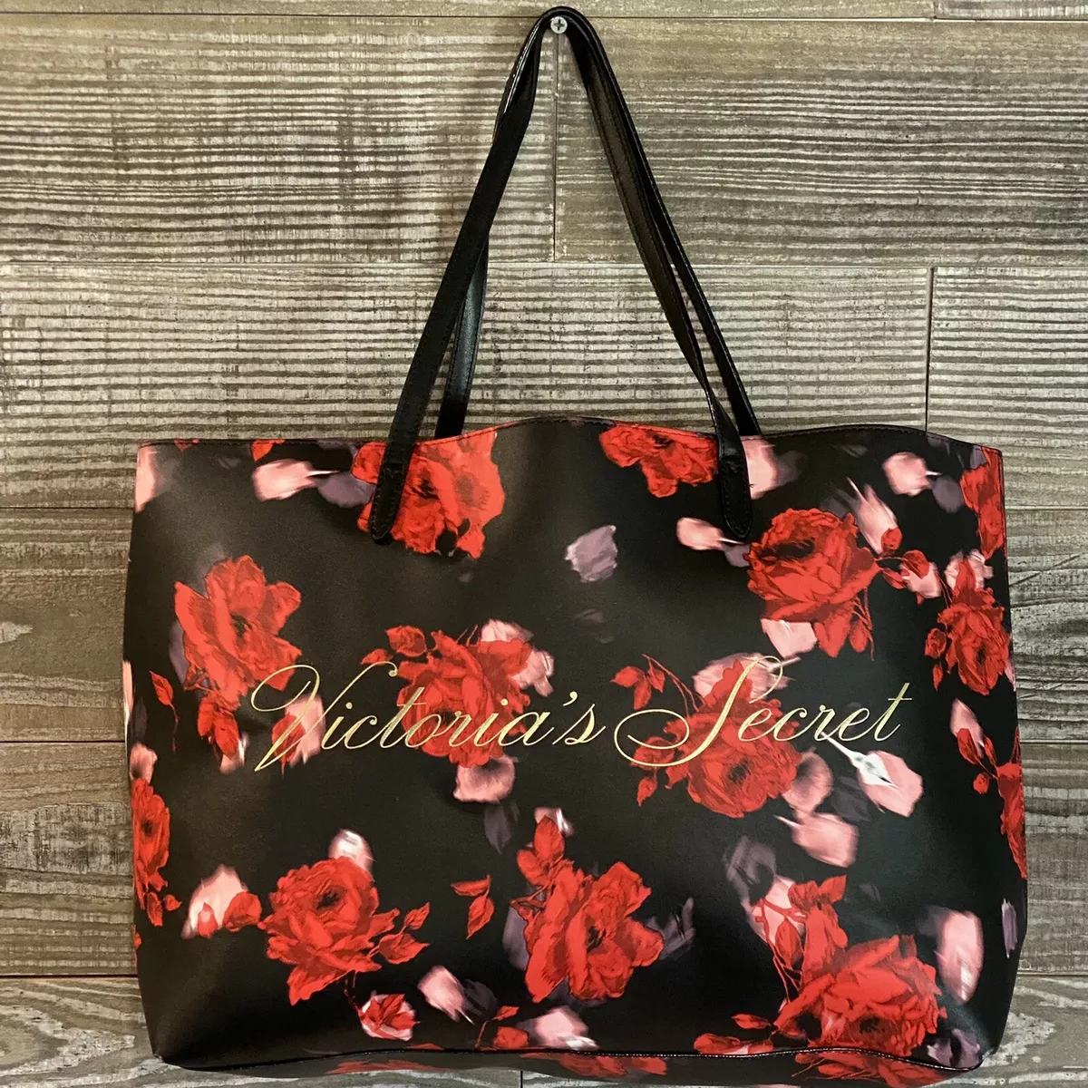 Victorias Secret Black Red Floral 2019 Limited Tote Bag Large