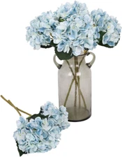 Blue Hydrangea Artificial Flowers - 6Pcs Faux Hydrangea Flowers, Fake Flowers...