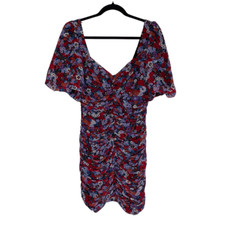 Zara Floral Puff Sleeve Ruched Bodycon dress Size Small
