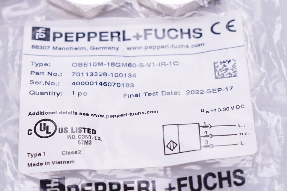 Pepperl Fuchs OBE10M-18GM60-S-V1-1R-1C One-Way Photoelectric Sensor ...