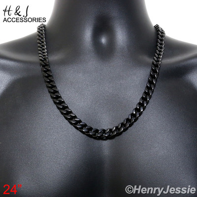24''MEN Stainless Steel WIDE 9x4mm Black Plated Cuban Curb Link Chain Necklace