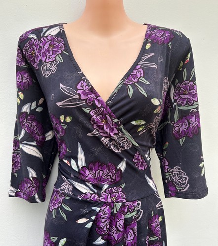 MAIOCCHI Stretch Bamboo/Elastane Cross Bodice/Faux Wrap Half Sleeve Dress sz 12 - Picture 2 of 12