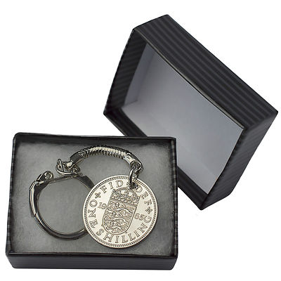 1965 Englsh Shllng Red Tassel Con Keyrng, Metal Keychan, 59th Brthday Gft Brth Year - Foto 6