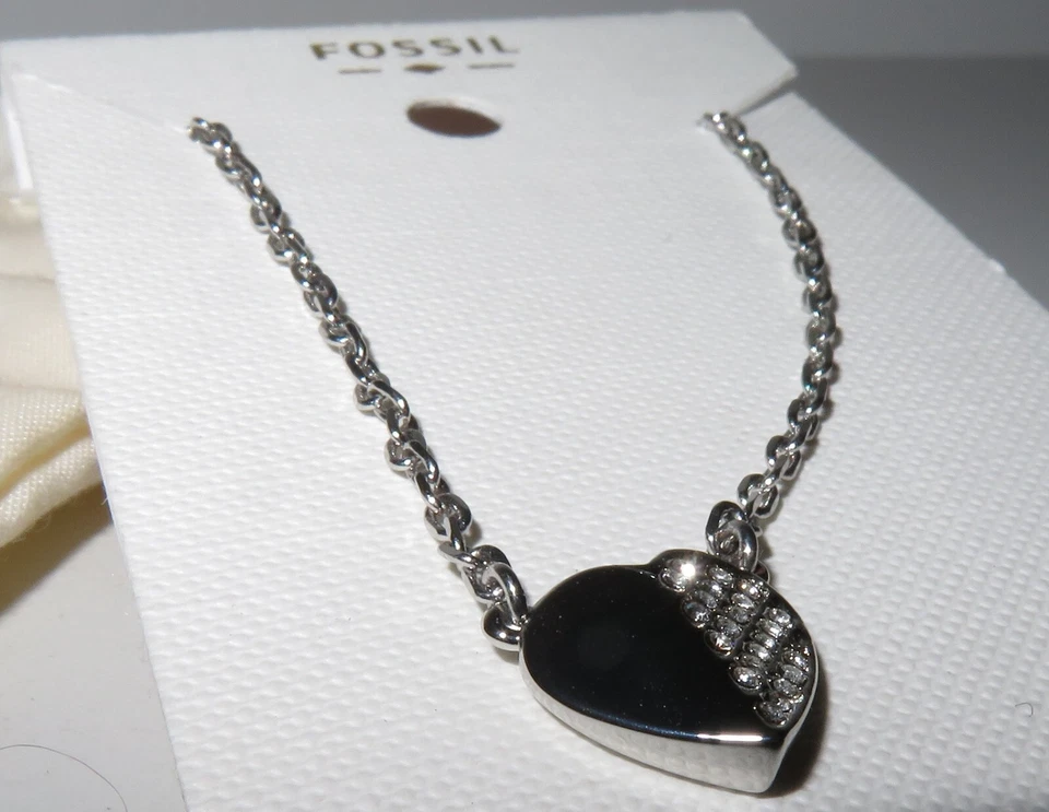 FOSSIL Damenkette Kette silberfarben mit Herz mit Steinchen JOA00243040 NEU - Bild 4 von 4