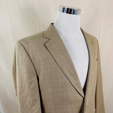 Jos. A. Bank 42S Sport Coat Silk Wool Beige Glen Plaid Two Button Lined Vented